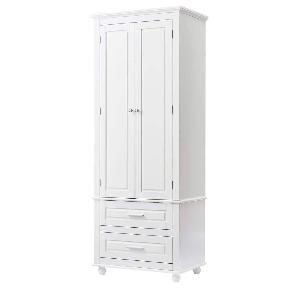 15.70 In.W X 24.00 In.D X 62.50 In.H White Tall Storage Linen Cabinet With 2 Drawers For Bathroomoffice