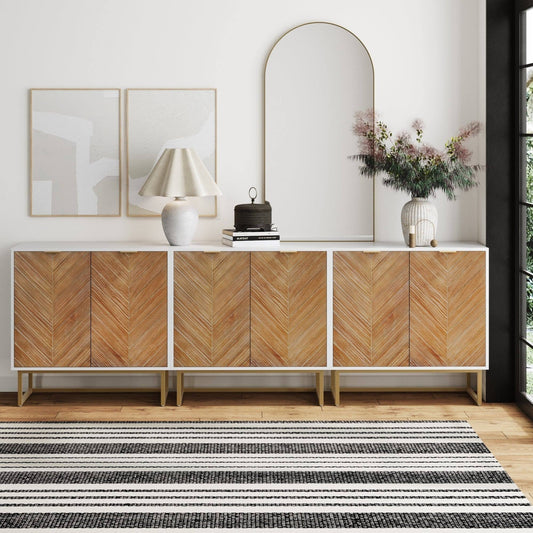 Wood Storage Accent Modern Free Standing Buffet Sideboard Cabinet For Hallway, Entryway, Dining Living Room, Set Of 4 Large Console