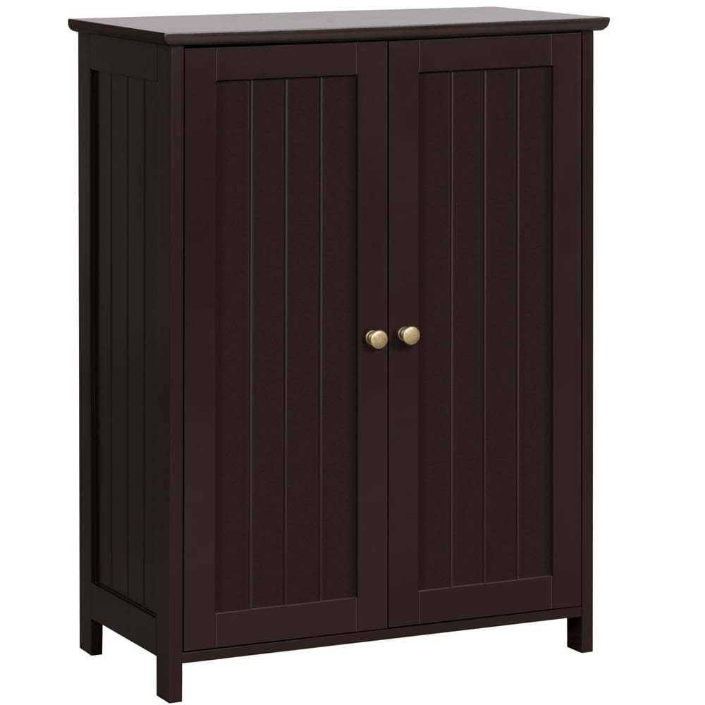 Wooden Floor Cabinet With 2 Durable Doors And 2 Adjustable Shelves, Espresso