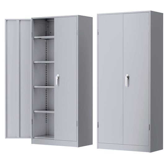 White Metal Storage Cabinet For Garage, 72 Steel Locking Cabinet With Doors And 4 Shelves, Tall Tool Cabinets For Garage Storage Systems