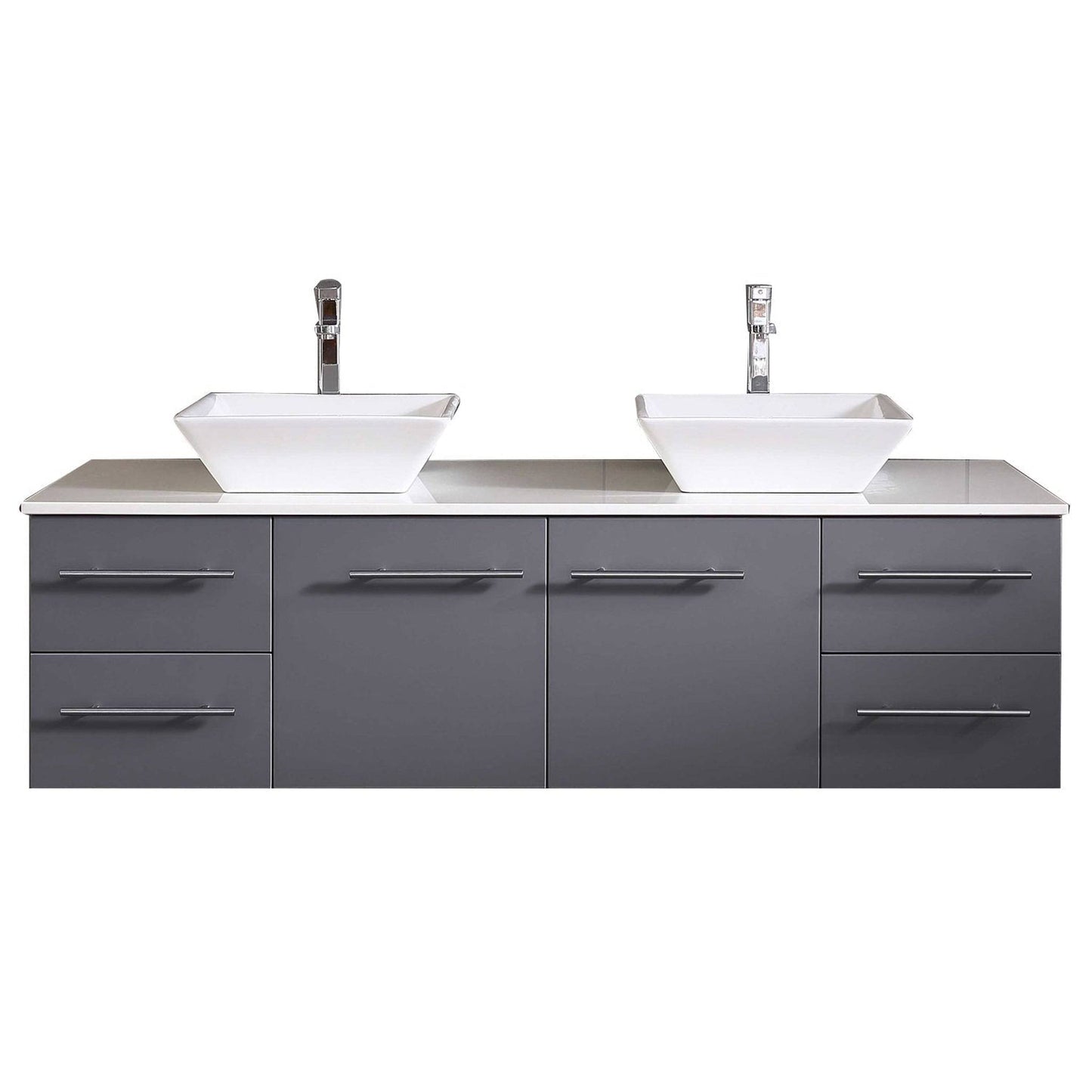 Wave 60 Inch Gray Modern Double Sink Bathroom Vanity With Super White Man-