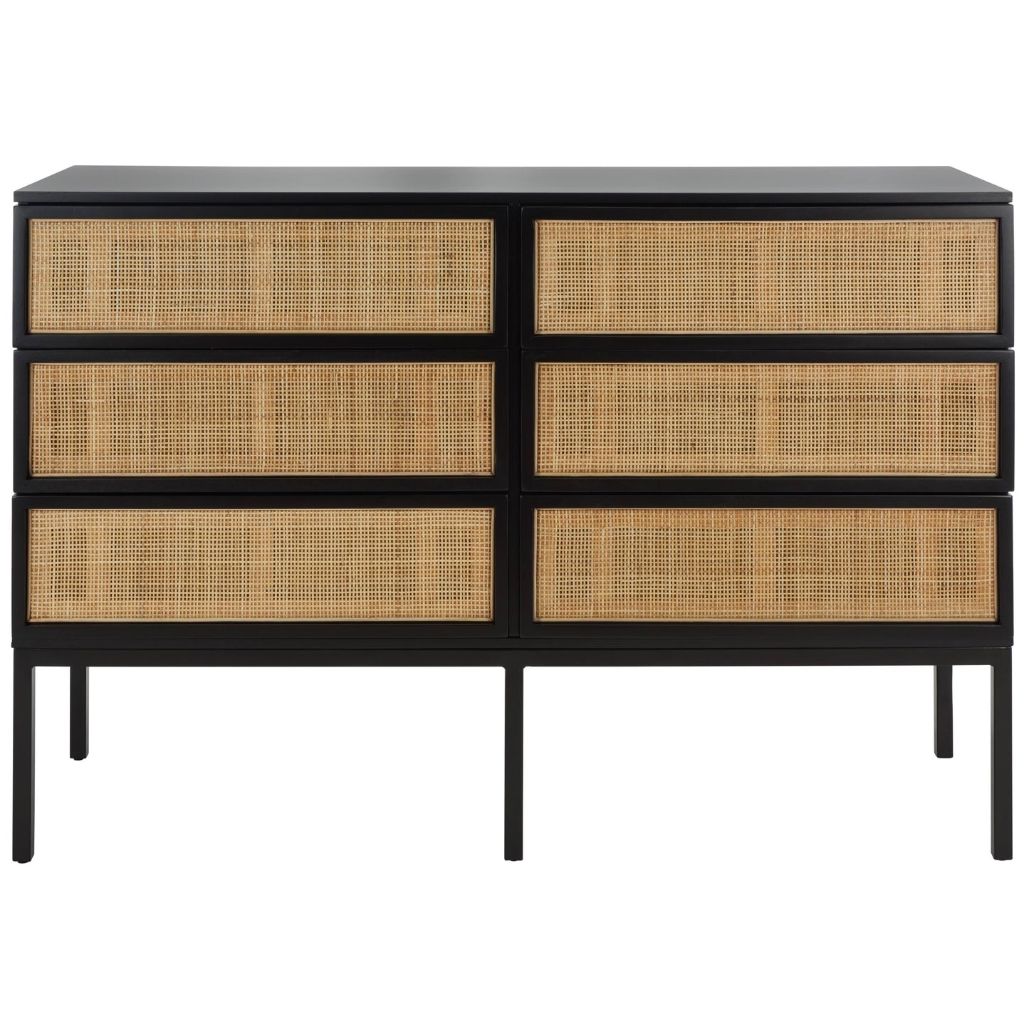 Zadie 6 Drawer Rattan Dresser - Black