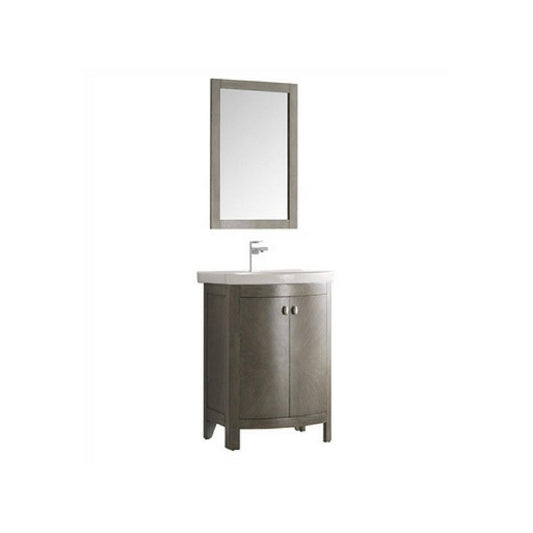 24 In. W Traditional Bathroom Vanity In Antique Silver With Vanity Top In White With White Basin