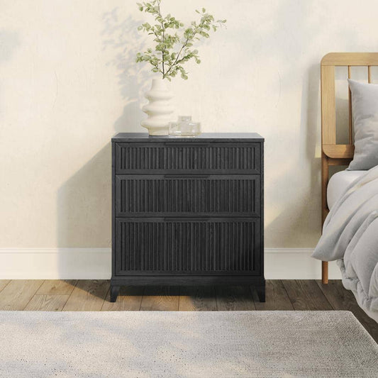 3-Drawer Black Solid Wood Transitional 29 In. Reeded Dresser