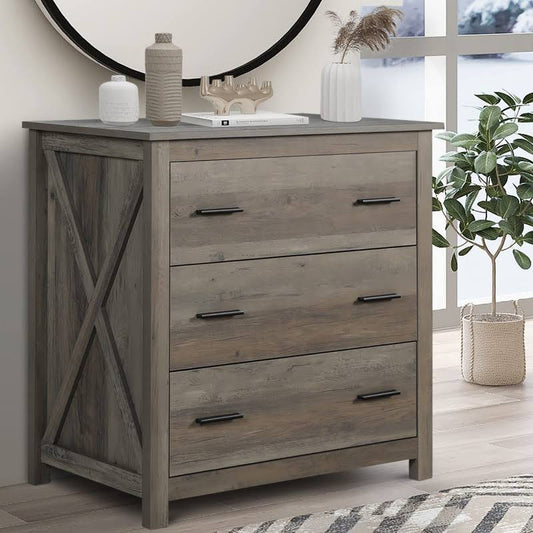 Wooden Chest Of Drawer - 3 Drawer Dresser For Bedroom, Farmhouse Dresser, Storage Drawers For Bedroom, Nursery, Living Room, Hallway,