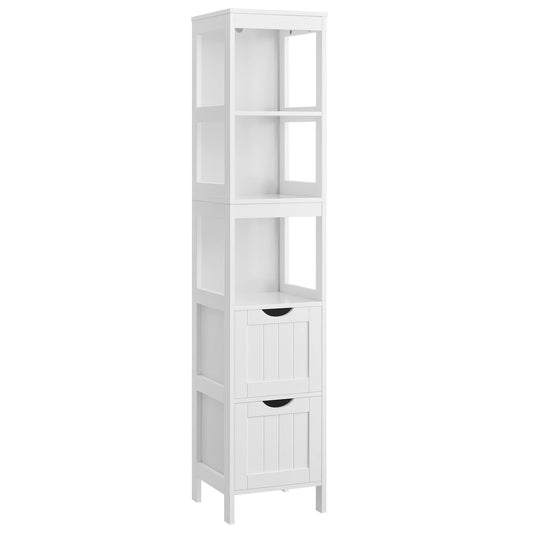 White Linen Tower With 2 Drawers For Bathroom