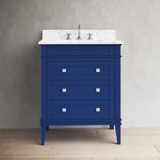 30 Single Bathroom Vanity Set  Base Finish: Powder Blue, Top Finish: Carrara Marble