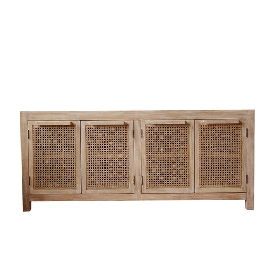 Wood Cabinet With 4 Cane Doors - Natural