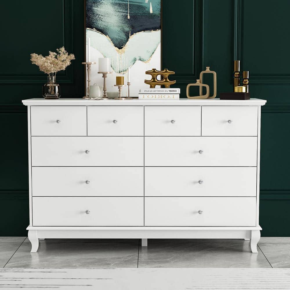 10-Drawer White Paint Finish Dresser Chest Of Drawers Cabinet 35.4 In.