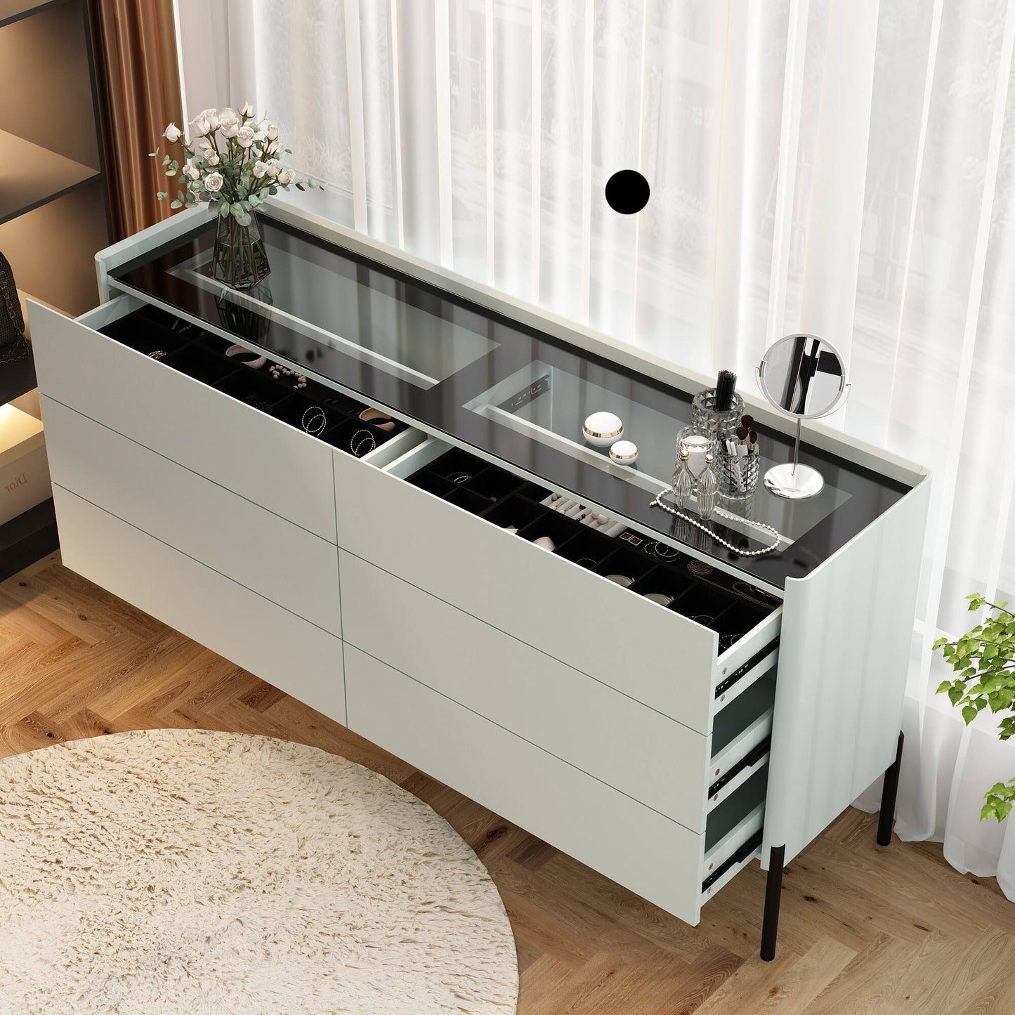 Tempered Glass Top Dresser Sophistication Meets Functionality - White