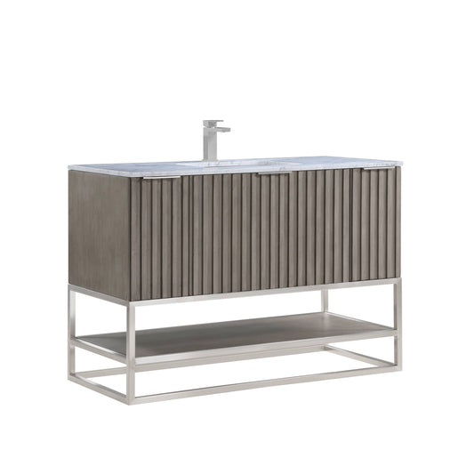 Terra 48 Bathroom Vanity - Walnut-Satin Brass With Carrara Marble