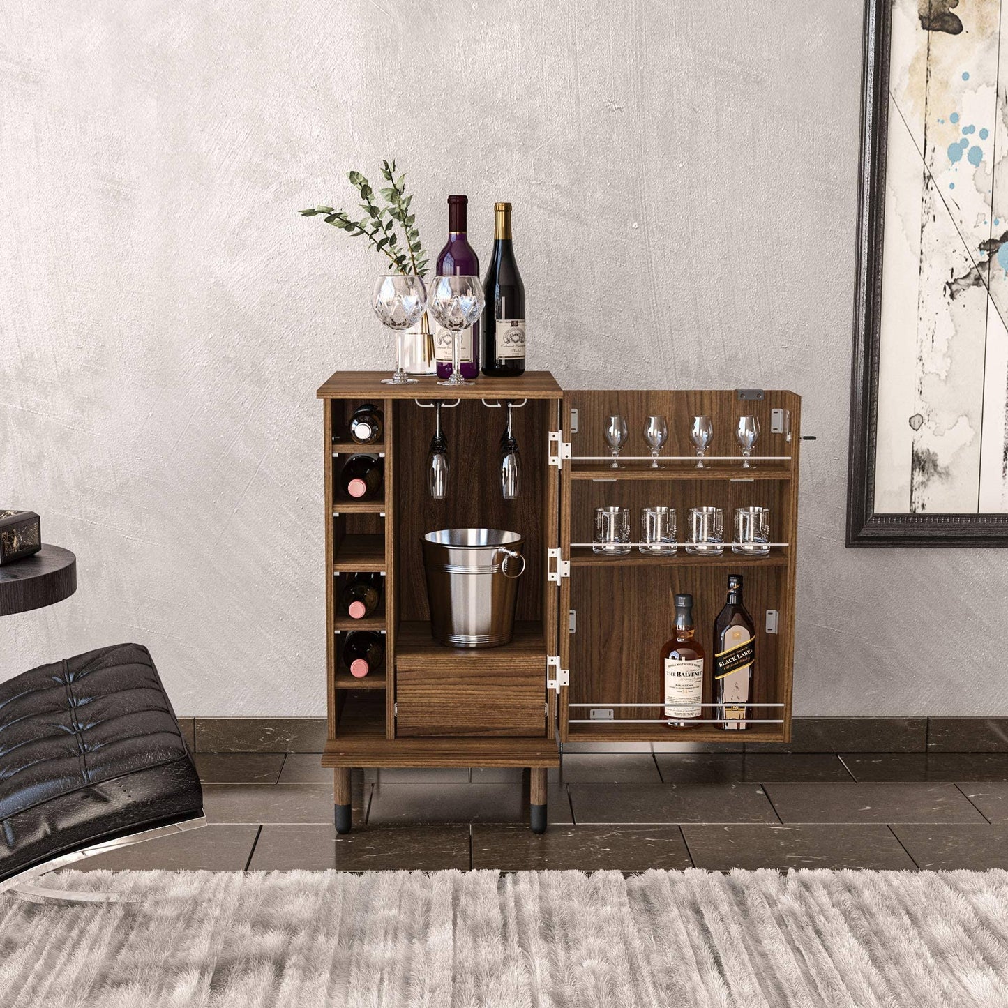 Wrexham Bar Cabinet, 01 Door 06 Wine Racks, 01 Drawer, Brown