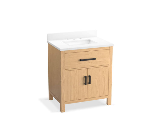 30 Bathroom Vanity Cabinet With Sink And Quartz Top, Light Oak