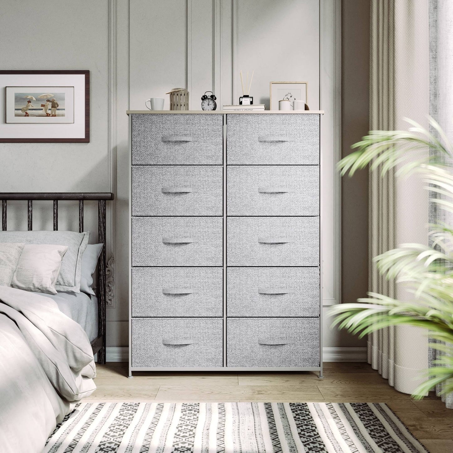 10-Drawer Bedroom Dresser Storage Tower - Light Grey