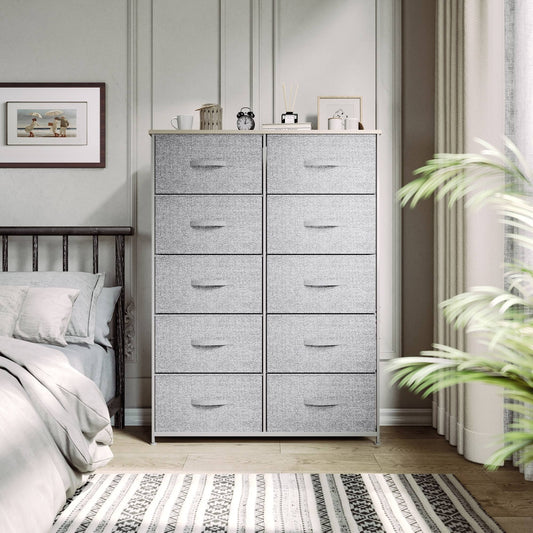 10-Drawer Bedroom Dresser Storage Tower Khaki - 10-Drawer