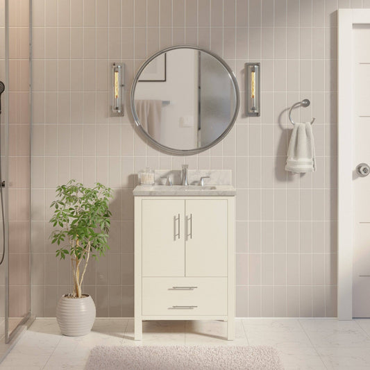 24 Single Bathroom Vanity Set  Base Finish: Marine Gray, Top Finish: Carrara Marble