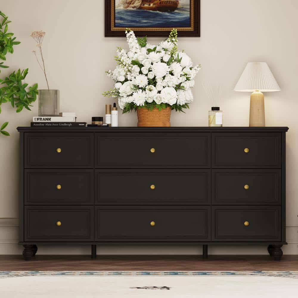 Wooden 9-Drawer Chest Of Drawers 63 In. W X 31.5 In. H X 15.7 In. D Dresser Modern European Style