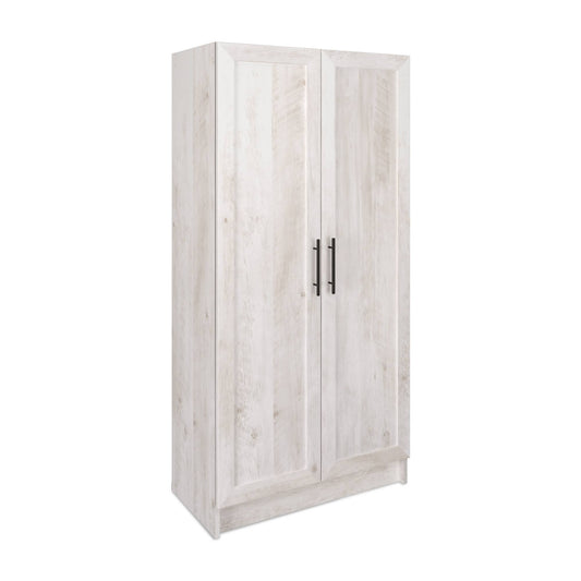 32 Inch Storage Cabinet With Shaker Doors, Washed White