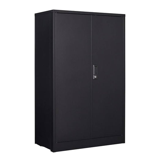 2-Door Sturdy And Practical Steel File/Tools Cabinet With Lock, 2 Adjustable Shelves, For Home, Office, Garage Black