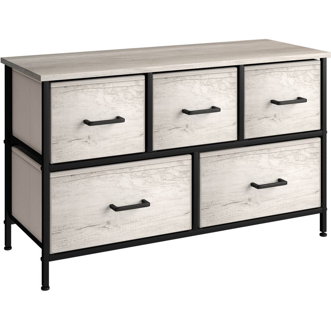 With 5 Fabric Bin Drawers - Versatile For Bedroom Storage And/Or Tv Stan