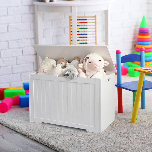 Wooden Toy Box Kids Storage Chest Bench W/ Flip-Top Lid & Safety Hinge White