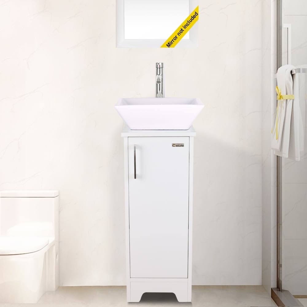 13 Small Bathroom Vanity White Combo Tempered Glass Ceramics Vessel Sink Free-Standing Cabinet Set - White Ceramic Square Sink