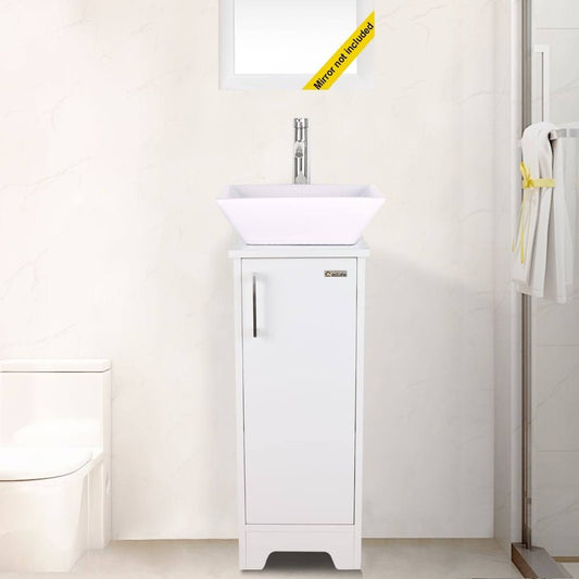 13 Small Bathroom Vanity White Combo Tempered Glass Ceramics Vessel Sink Free-Standing Cabinet Set - White Ceramic Square Sink