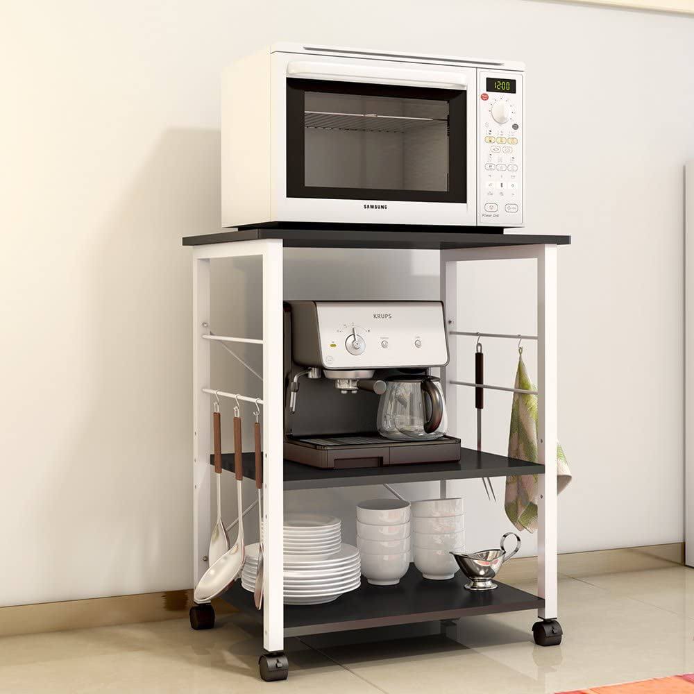 3-Tier Kitchen Bakers Rack Utility Microwave Oven Stand Kitchen Cart Island Oak, Size: 23.6l X 15.7w X 28.7h, White