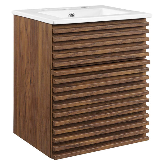 | Render 18 Wall-Mount Bathroom Vanity Walnut White