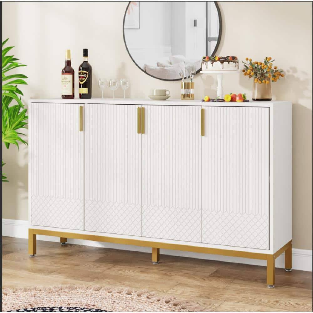 White Particle Board 59 In. Kitchen Sideboard With Storage Cabinet For Living Room Kitchen Dining Room