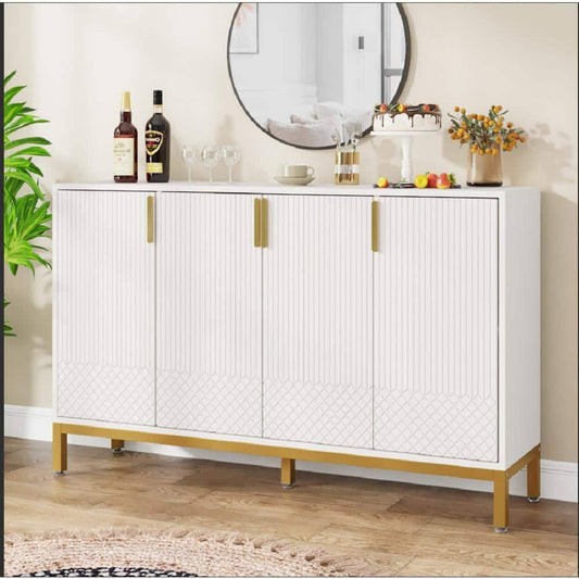 White Particle Board 59 In. Kitchen Sideboard With Storage Cabinet For Living Room Kitchen Dining Room